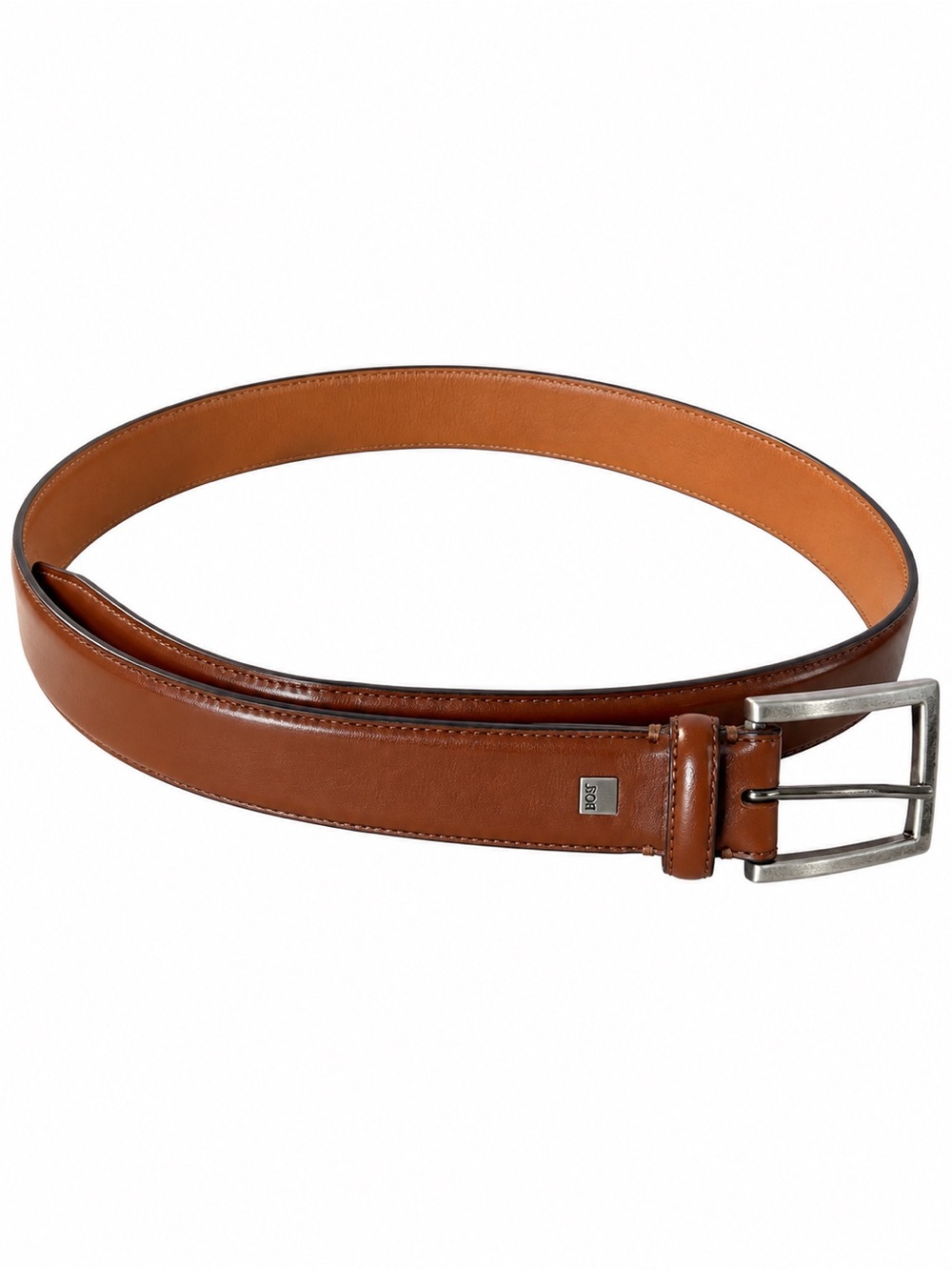 Johnston & Murphy Men's Brown Leather Belt with Silver Buckle